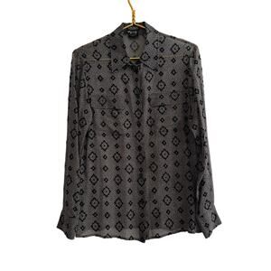 Vintage Escada Elements Silk Velvet Geometric Print Button Down Blouse Size 36/6